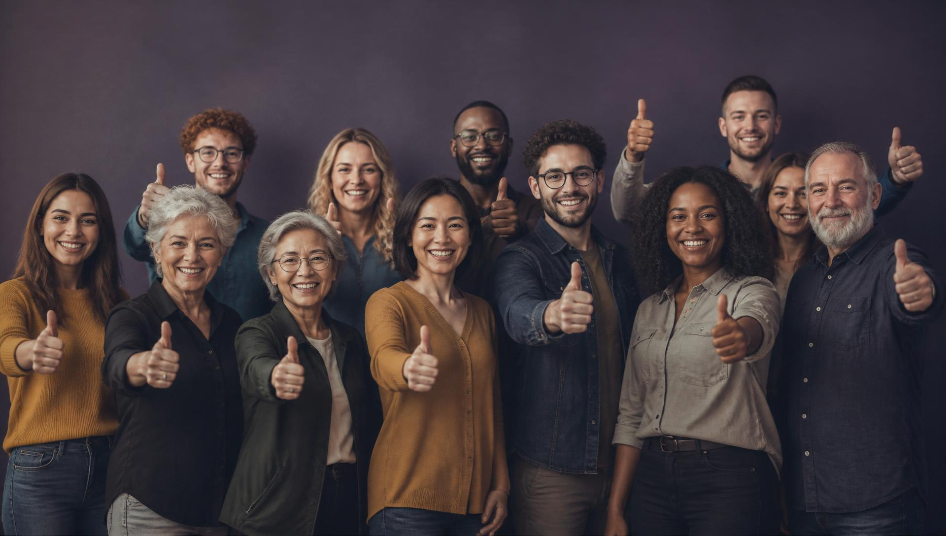 Diverse group of happy customers giving a thumbs up