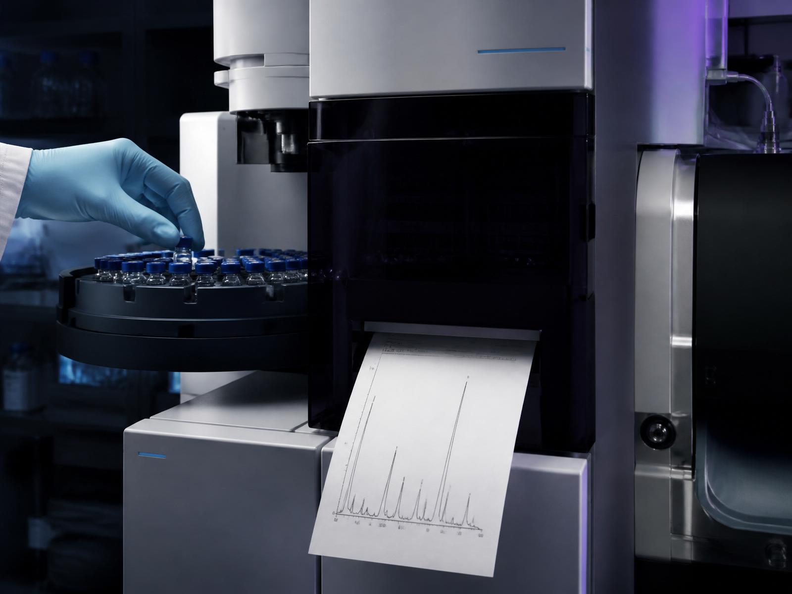 Laboratory chromatography column with violet liquid — verification vault